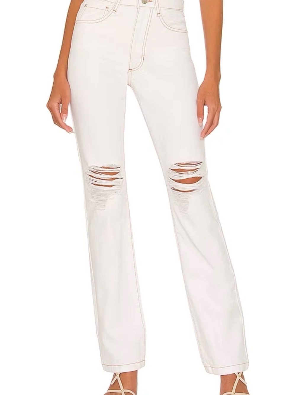 WEWOREWHAT ICON DISTRESSED CLASSIC WHITE STAIGHT LEG JEANS SIZE 26